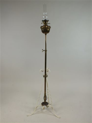 Lot 284 - Brass paraffin standard lamp