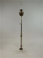 Lot 284 - Brass paraffin standard lamp