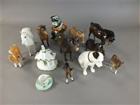 Lot 195 - A collection of Beswick animals, a Wade Whimsie farm set and a Shelley cabinet cup and saucer