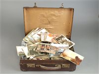 Lot 329 - Leather suitcase containing selection of Edwardian and later postcards