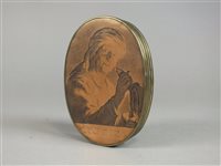 Lot 140 - A Dutch copper and brass oval tobacco box