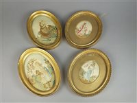 Lot 438 - Two pairs of 18th century oval silk work pictures