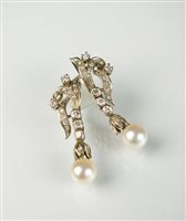 Lot 277 - A pair of diamond and cultured pearl earrings