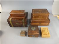 Lot 233 - A Collection of boxes to include a Victorian figured walnut and brass bound lap desk and other items