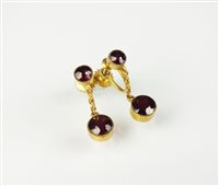Lot 160 - A pair of early 20th century garnet drop ear pendants