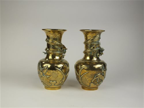 Lot 134 - A pair of Chinese brass vases
