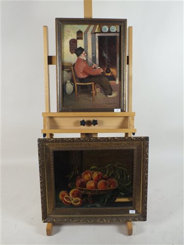 Lot 254 - Heinrich Oesterschmidt, gentleman, oil on canvas plus a still life oil on panel (2)