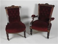 Lot 421 - A Victorian machine made walnut framed open arm chair