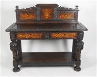 Lot 436 - A Victorian carved oak and inlaid buffet style sideboard