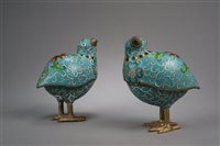 Lot 106 - A Pair of Chinese Cloisonné Quail Censers