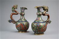 Lot 110 - A Pair of Chinese Cloisonné Dragon Ewers