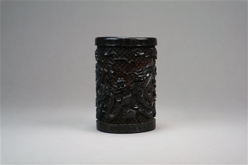Lot 129 - A Chinese Carved Faux Buffalo Horn Brush Pot