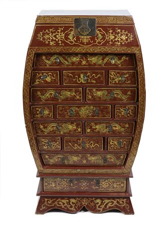 Lot 170 - A Chinese Red and Gilt Lacquer Scholar's Cabinet