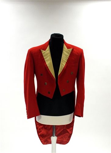 Lot 423 - Two gentlemen's hunting tailcoats, red and black, with monogrammed buttons
