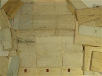 Lot 51 - BROSELEY. A quantity of deeds, indentures, leaves & copies of wills