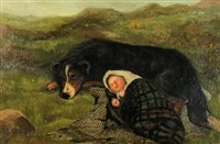 Lot 342 - British school 19th century, Baby asleep out on the hill