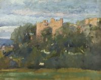 Lot 459 - Fred Parker, View of Ludlow castle, inscribed verso, oil on board