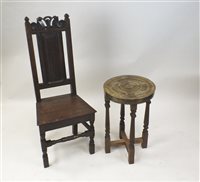 Lot 519 - Carved oak panel back chair 18th century