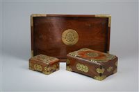 Lot 134 - A Chinese Brass-Mounted Rosewood Desk Set