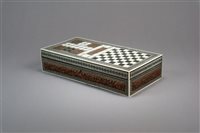 Lot 216 - An Indian Inlaid Mixed Wood Games Box