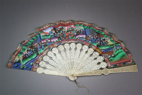 Lot 141 - A Chinese Ivory and Paper Painted Fan