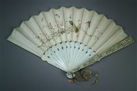 Lot 142 - A Chinese Ivory and Embroidered Silk Fan