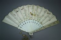 Lot 142 - A Chinese Ivory and Embroidered Silk Fan