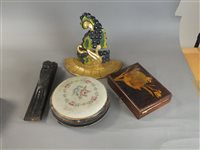 Lot 236 - Box of miscellaneous items to include Victorian foot stool