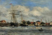 Lot 164 - Emile Louis Mathon (French), HALLS The harbour at Dunkerque, oil on board