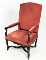 Lot 261 - A French beech framed Louis XV-style open armchair
