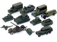 Lot 310 - 12 x Dinky Military; Tanks, Trucks and Guns