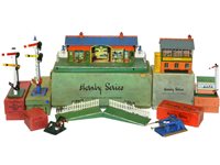 Lot 334 - Hornby 0 Gauge Station, Signal Box, signals & accessories