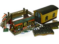 Lot 335 - Bing 0 Gauge Engine Shed Hornby Windsor Station & accessories