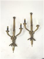 Lot 348 - A set of five gilt brass two branch wall appliques