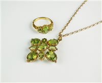 Lot 48 - A 9ct gold peridot ring and pendant