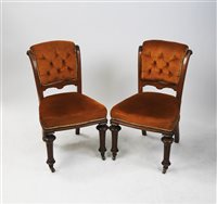 Lot 277 - A set of Victorian dining chairs, bearing labels for 'W. M. Johnson & Son