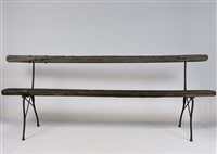 Lot 241 - A pine and wrought iron garden bench