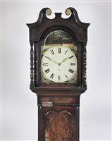 Lot 217 - A George III crossbanded oak boxwood and ebony strung longcase