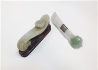 Lot 104 - A Chinese Jade Belt Hook and Ruyi Sceptre