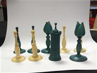 Lot 116 - A turned and stained ivory chess set, probably Persian