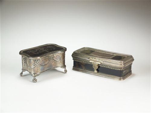 Lot 20 - Two silver and tortoiseshell mounted boxes