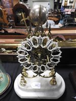 Lot 211 - Skeleton clock on marble stand with glass dome