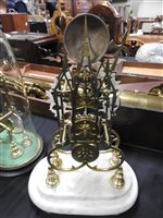 Lot 211 - Skeleton clock on marble stand with glass dome