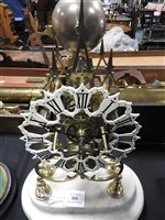 Lot 211 - Skeleton clock on marble stand with glass dome