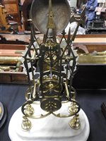 Lot 211 - Skeleton clock on marble stand with glass dome