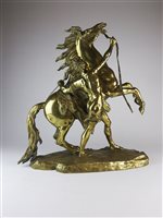 Lot 196 - A large brass Marly horse and trainer after Coustou, French, 19th century