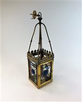 Lot 147 - A Victorian leaded glass brass square lantern shade