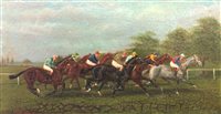 Lot 337 - J Buck, horse racing oil on board