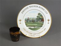 Lot 253 - A Wedgwood signed golfing plate and a Royal Doulton Kingsware beaker