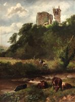 Lot 331 - Attributed to Richard Beavis (1824-1896), okehampton Castle, oil on canvas